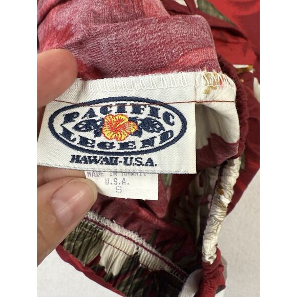 Vtg 90s Pacific Legends Hawaii Womens Red‎ Hibiscus Floral Top Pants Set Coastal - Picture 11 of 16